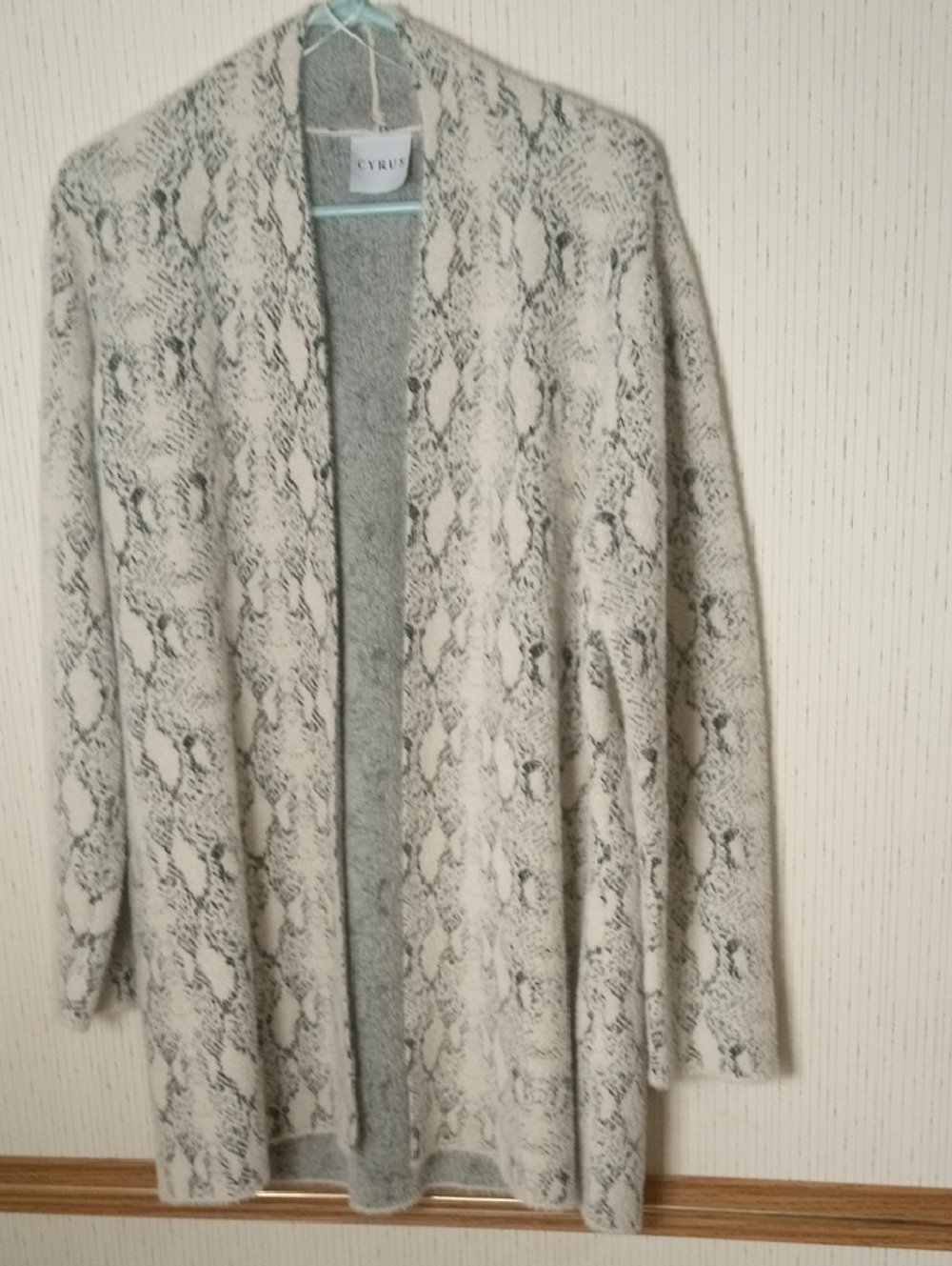 Cyrus Open-Front Snake Print Cardigan in Cream and Gray Comfort, Cozy,
